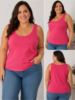 Plus-Size Scoop Neck Tank Top in Hot Pink